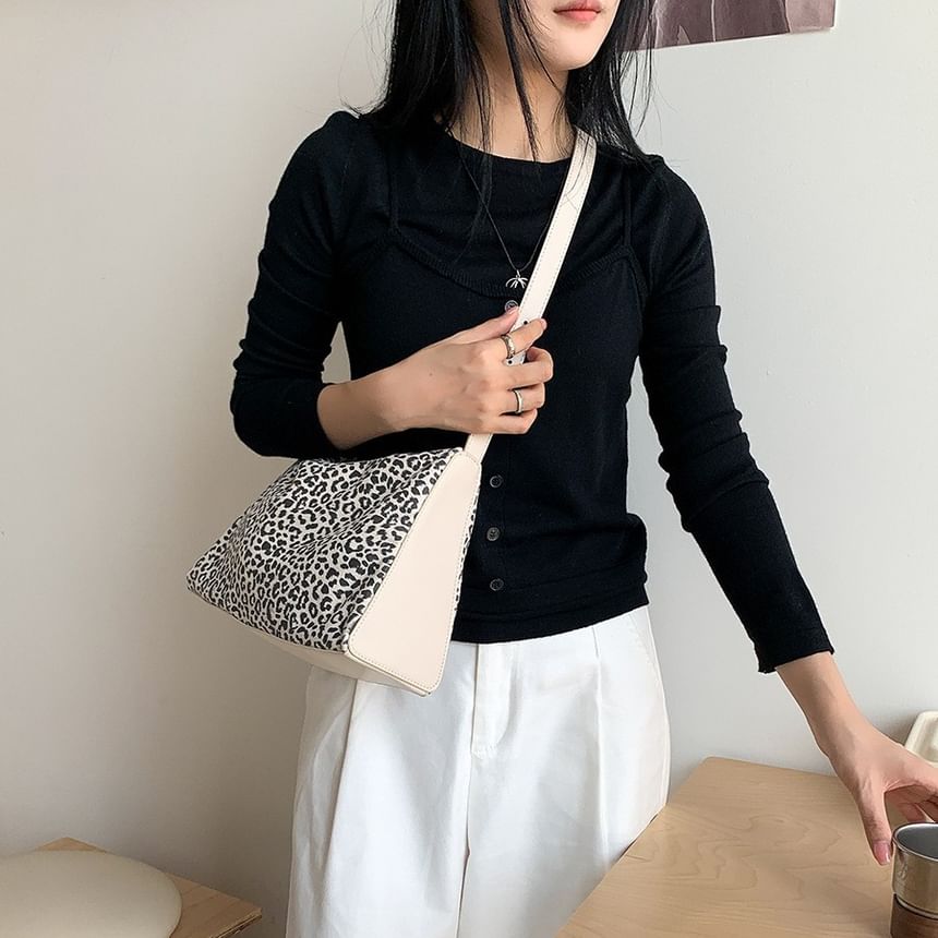 Print Leopard Faux Crossbody Leather Bag