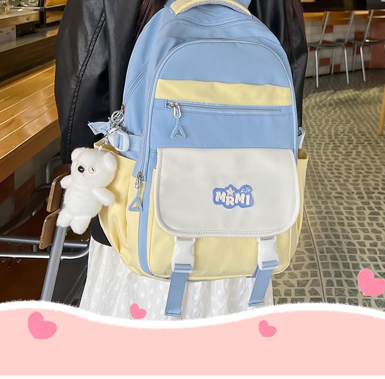 Set Charm Applique Bag Buckled / Nylon Backpack Lettering