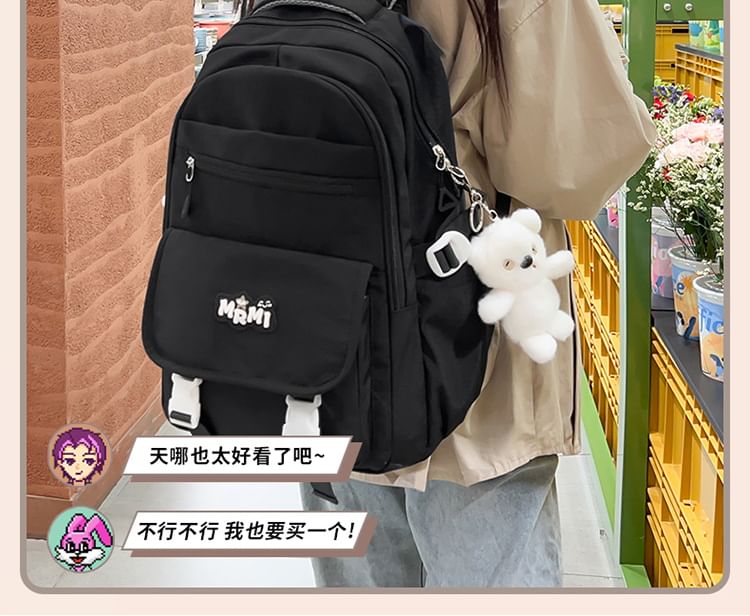 Set Charm Applique Bag Buckled / Nylon Backpack Lettering