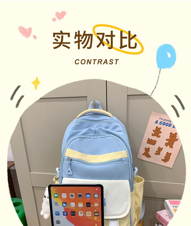 Set Charm Applique Bag Buckled / Nylon Backpack Lettering