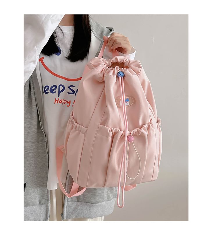 Nylon Applique Drawstring Backpack
