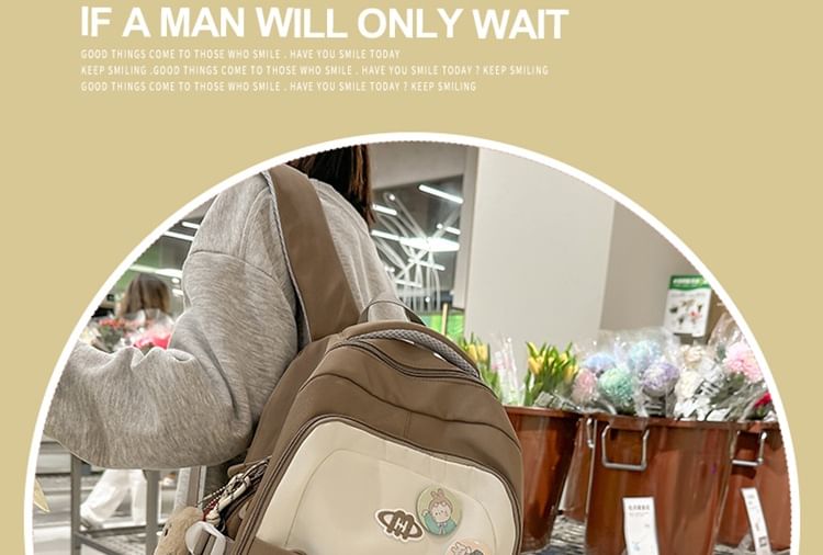 Embroidered Nylon Set Lettering Panel Brooch Backpack / Drawstring Mesh