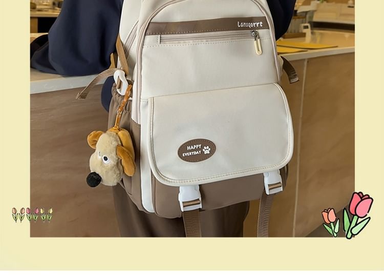 Lettering Applique Buckled Nylon Backpack