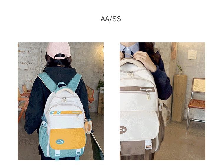 Lettering Applique Buckled Nylon Backpack