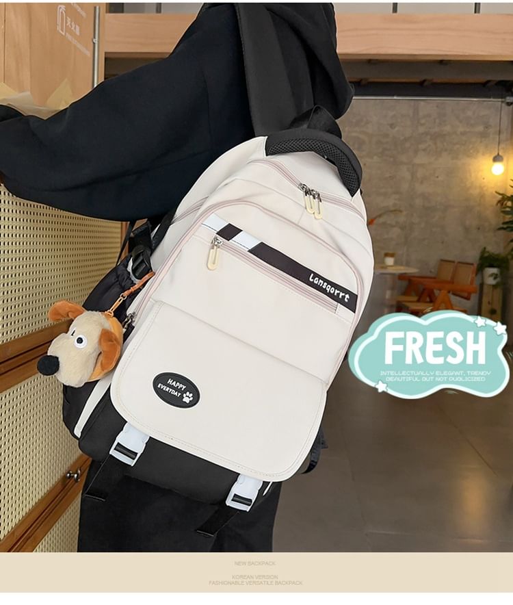 Lettering Applique Buckled Nylon Backpack