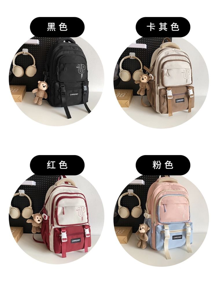 Nylon Lettering Bag Buckled Backpack / Charm Set