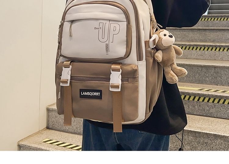 Nylon Lettering Bag Buckled Backpack / Charm Set