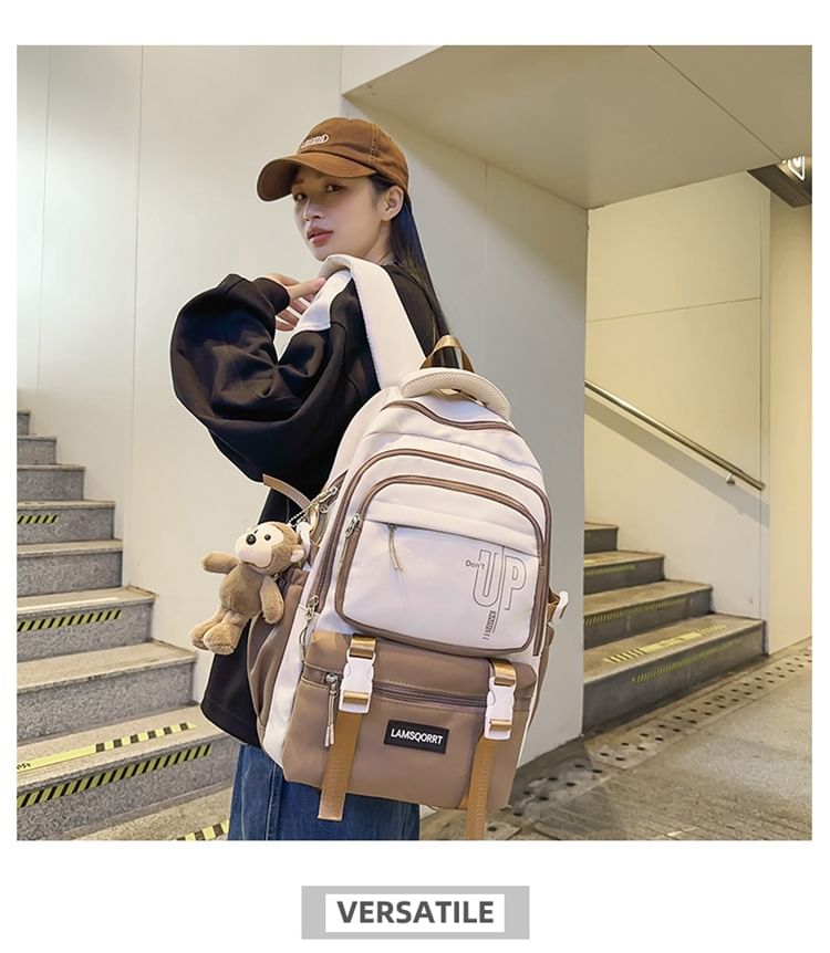 Nylon Lettering Bag Buckled Backpack / Charm Set