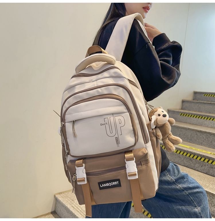 Nylon Lettering Bag Buckled Backpack / Charm Set