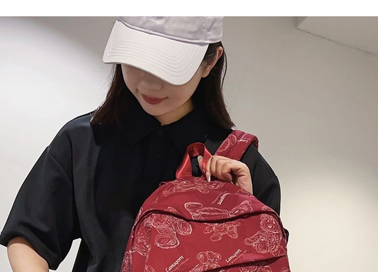 Backpack Print Buckled Nylon Bear