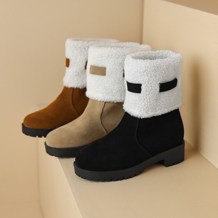 Fleece Faux Panel Platform Short Boots Suede