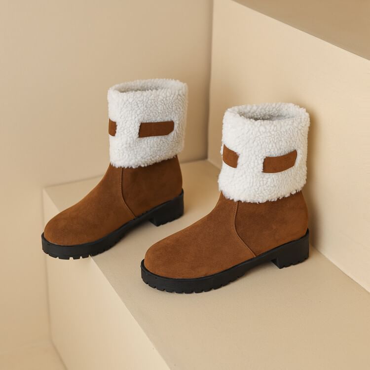 Fleece Faux Panel Platform Short Boots Suede