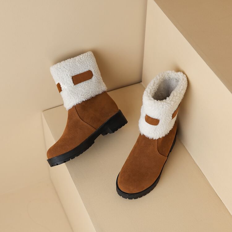 Fleece Faux Panel Platform Short Boots Suede