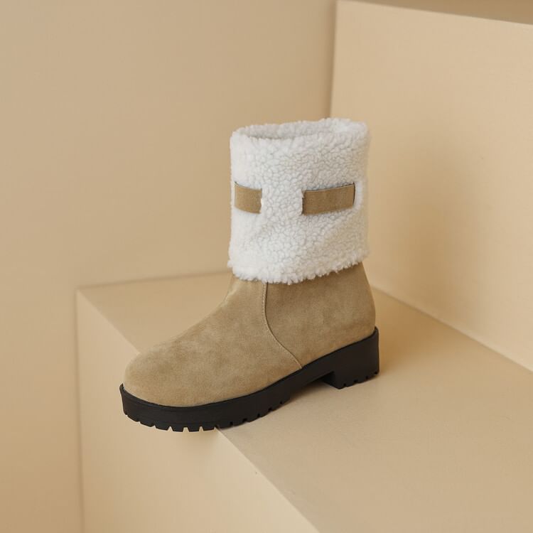 Fleece Faux Panel Platform Short Boots Suede