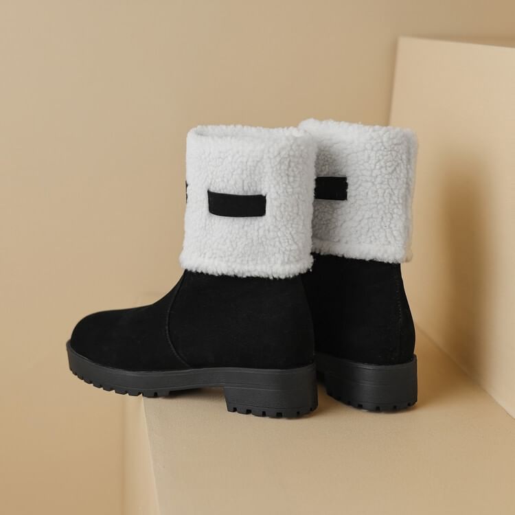 Fleece Faux Panel Platform Short Boots Suede