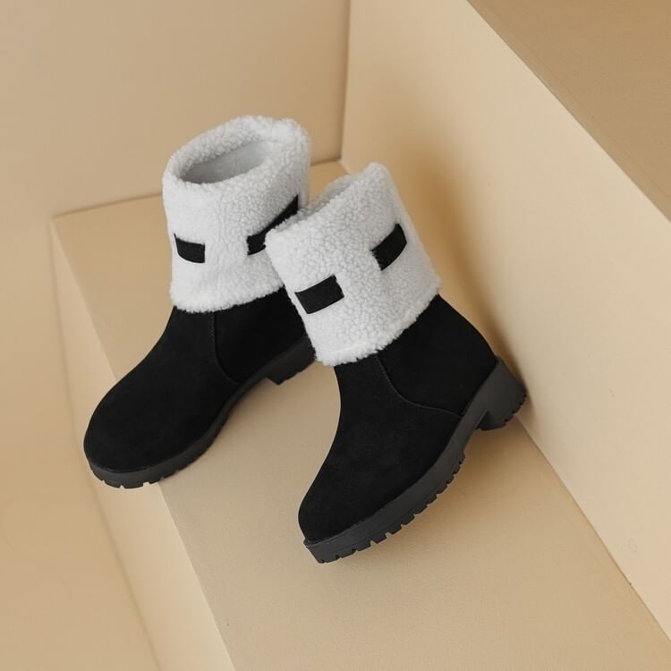 Fleece Faux Panel Platform Short Boots Suede