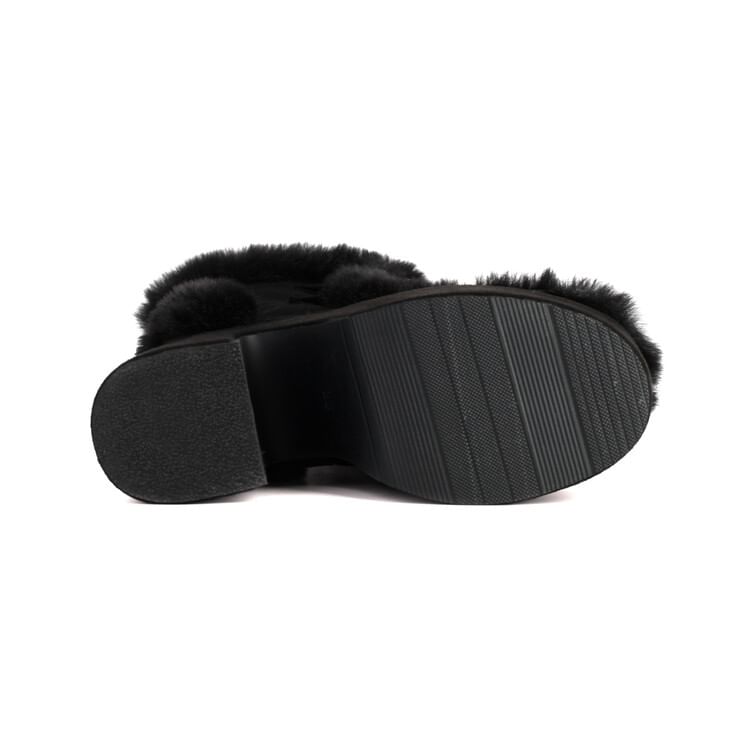 Heel Panel Pom Boots Calf Platform Fluffy Mid Block