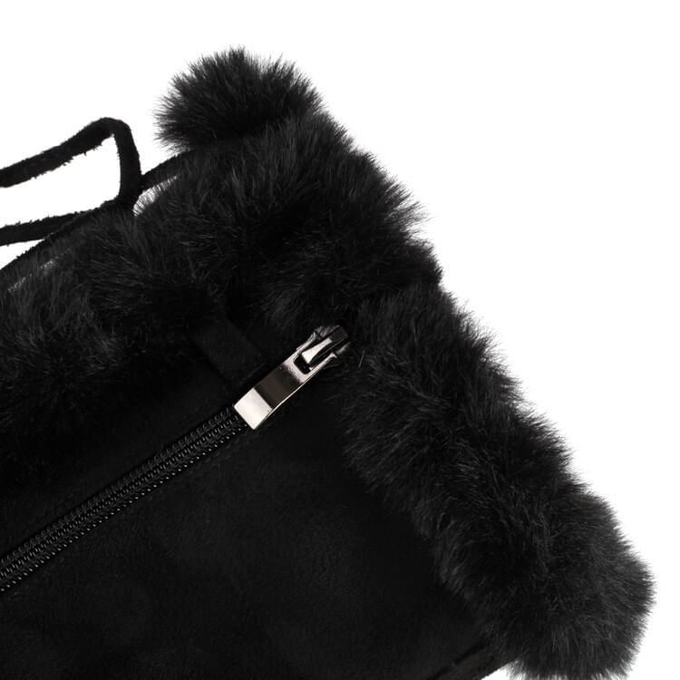 Heel Panel Pom Boots Calf Platform Fluffy Mid Block