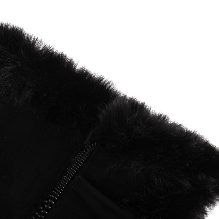 Heel Panel Pom Boots Calf Platform Fluffy Mid Block