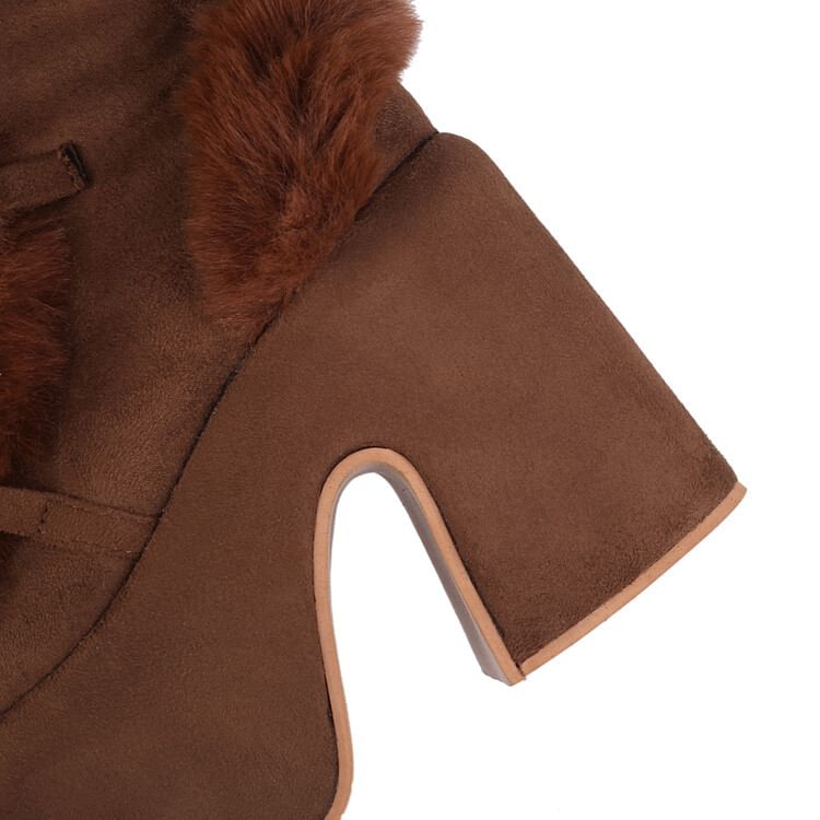 High Lace Knee Platform Suede Faux Panel Fluffy Up Boots