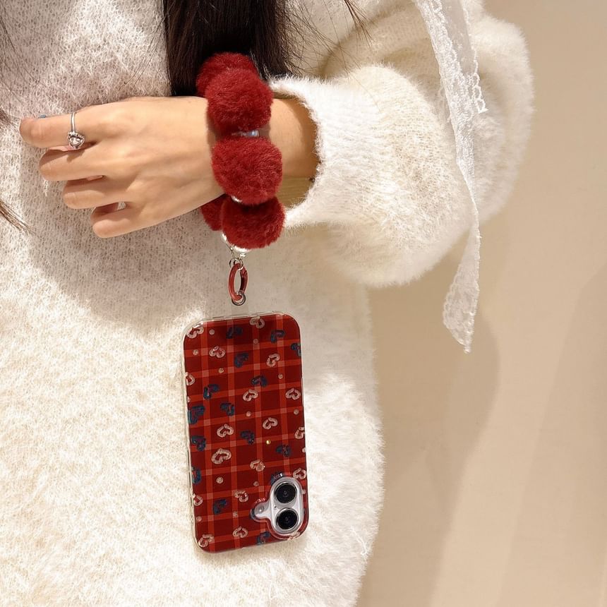 Heart Pom / Set Strap Plaid Case Phone