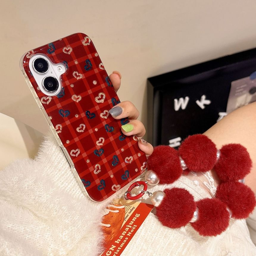 Heart Pom / Set Strap Plaid Case Phone