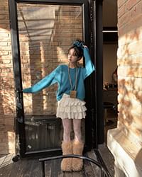 Plain Ruffle High Skirt Tiered Mini Rise A-Line