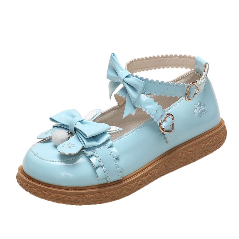Platform Bow Ankle Embroidered Paw Shoes Strap Jane Mary