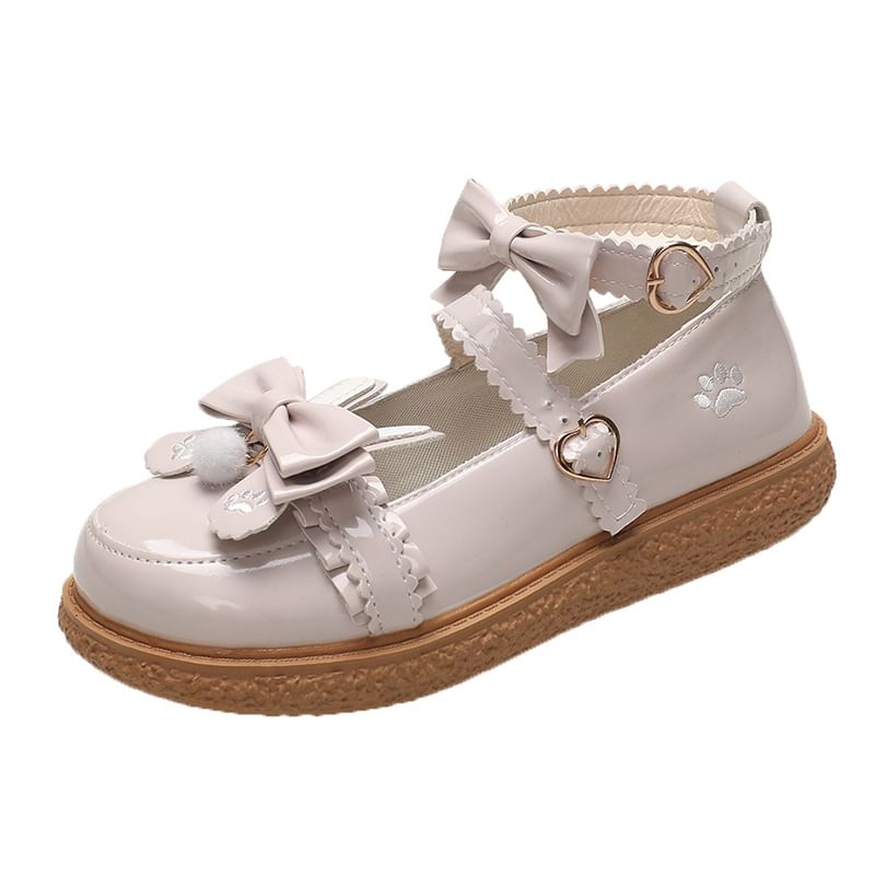 Platform Bow Ankle Embroidered Paw Shoes Strap Jane Mary