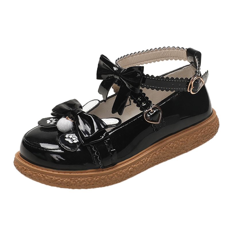 Platform Bow Ankle Embroidered Paw Shoes Strap Jane Mary