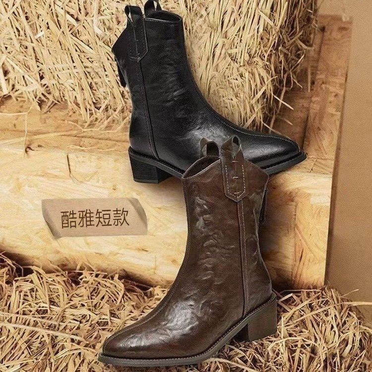 Chunky Boots Heel Mid-Calf Pointed