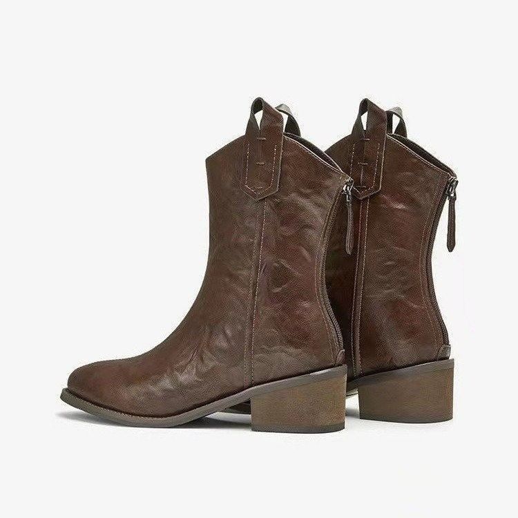 Chunky Boots Heel Mid-Calf Pointed