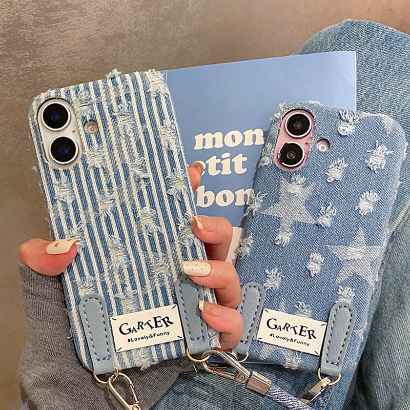 Case Set Distressed / Strap Denim Phone