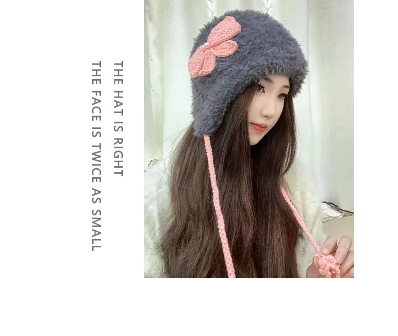 Bow Chenille Applique Hat Trapper