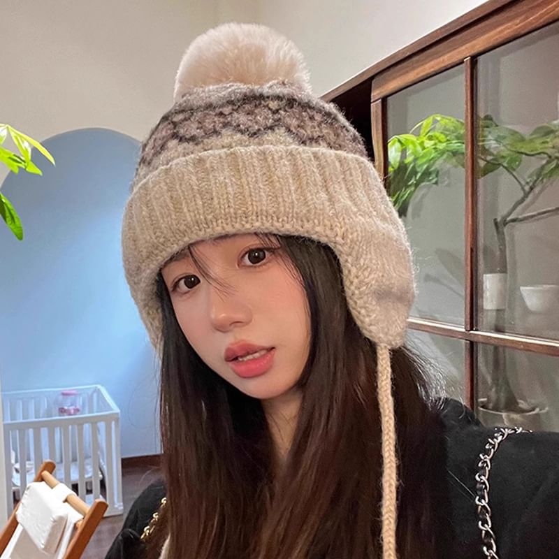 Trapper Knit Hat Pom