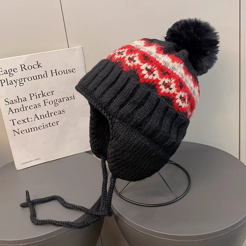 Trapper Knit Hat Pom