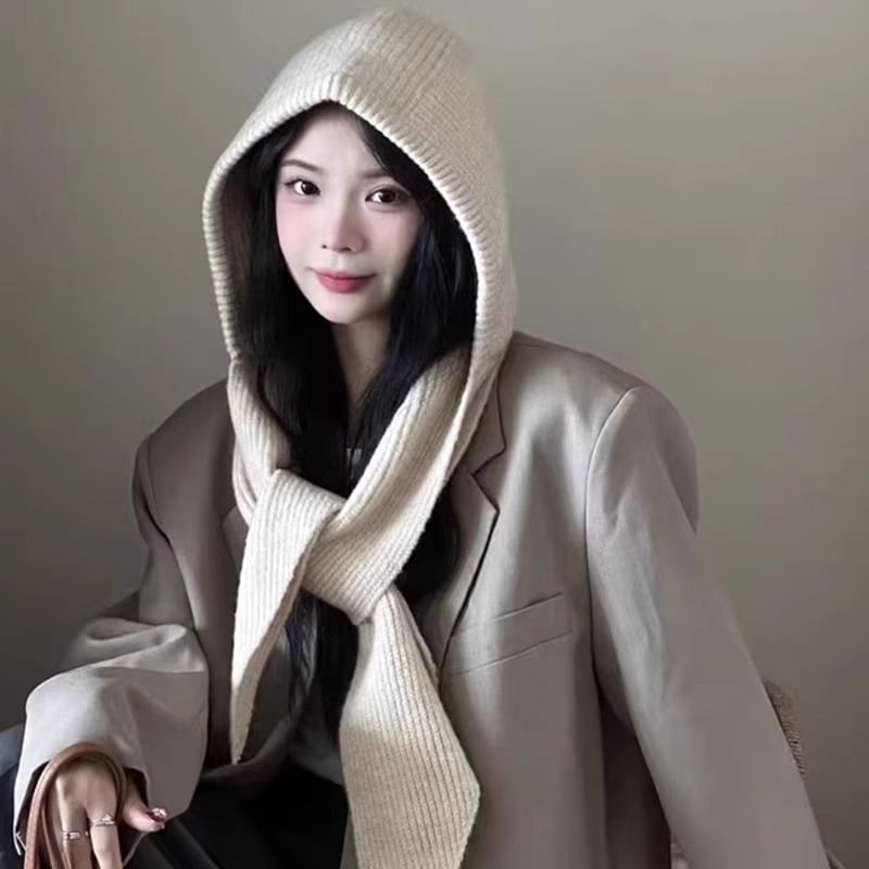 Knit Hooded Scarf Plain