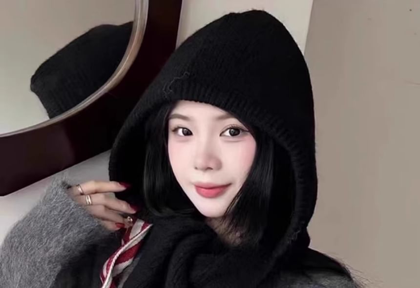 Knit Hooded Scarf Plain