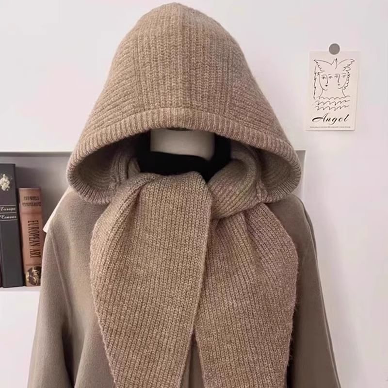 Knit Hooded Scarf Plain
