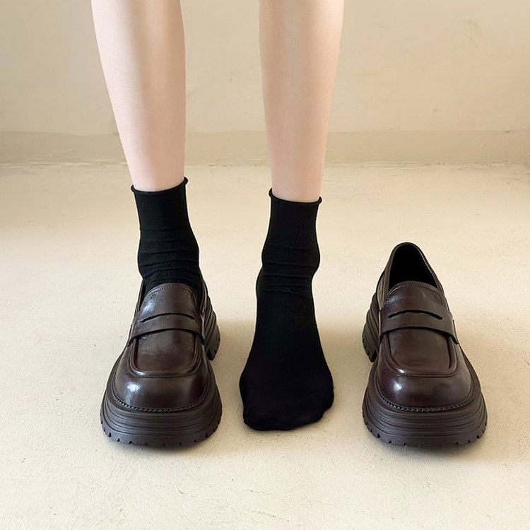 Leather Platform Loafers Faux