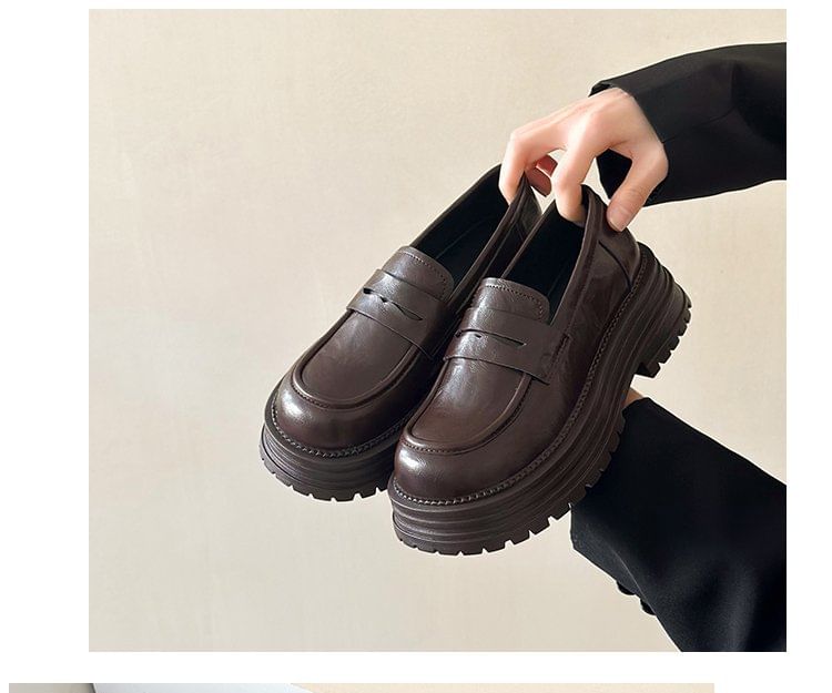 Leather Platform Loafers Faux