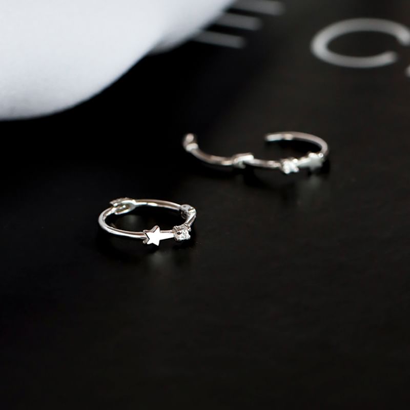S925 Ear Star Sterling Earring Silver Cuff Huggie /