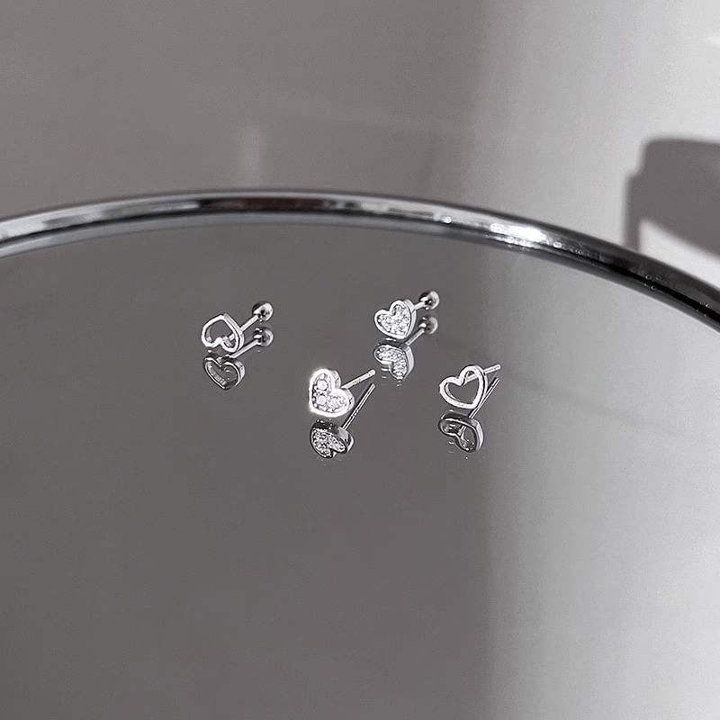 Barbell Alloy Earring Heart Asymmetrical Rhinestone