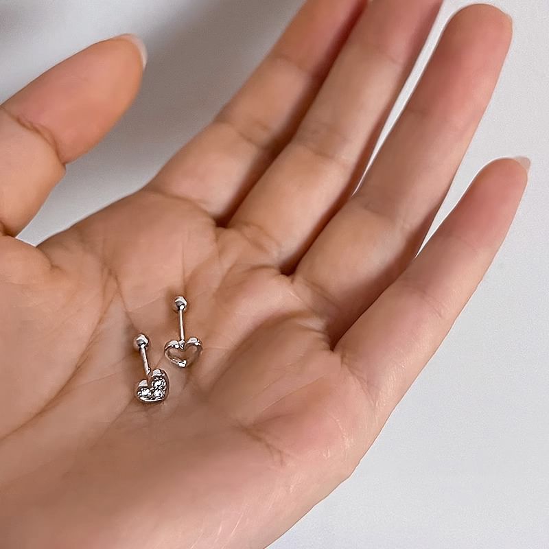 Barbell Alloy Earring Heart Asymmetrical Rhinestone