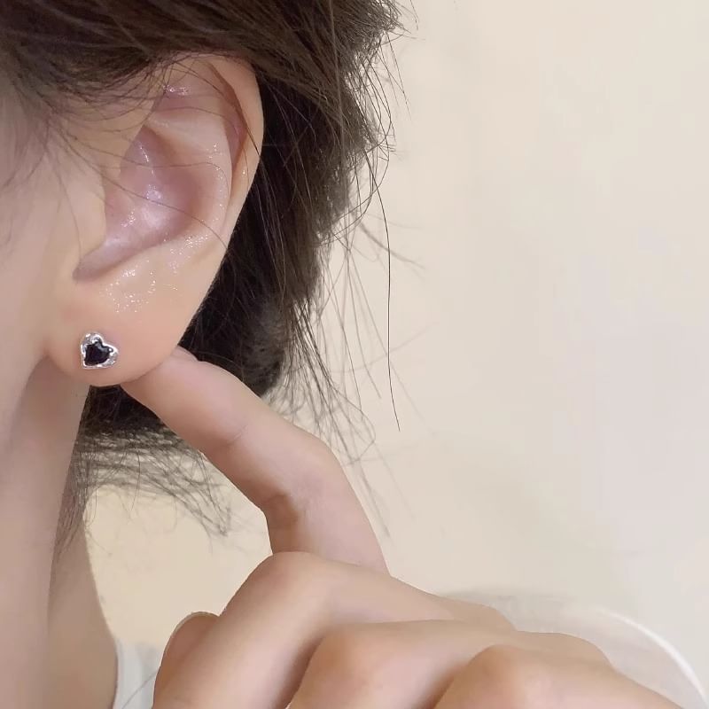 Earring Rhinestone Alloy Heart Stud