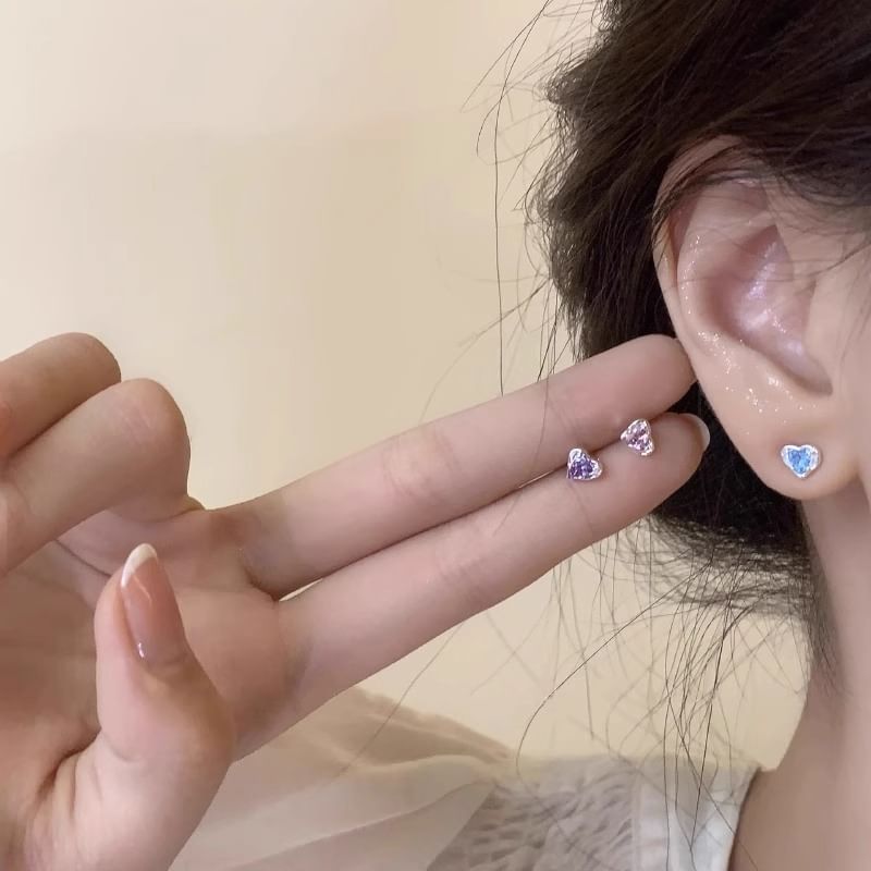 Earring Rhinestone Alloy Heart Stud