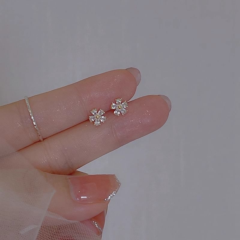 Alloy Stud Earring Floral Rhinestone