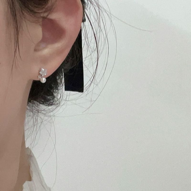 Star Rhinestone Faux Pearl Alloy Drop Earring