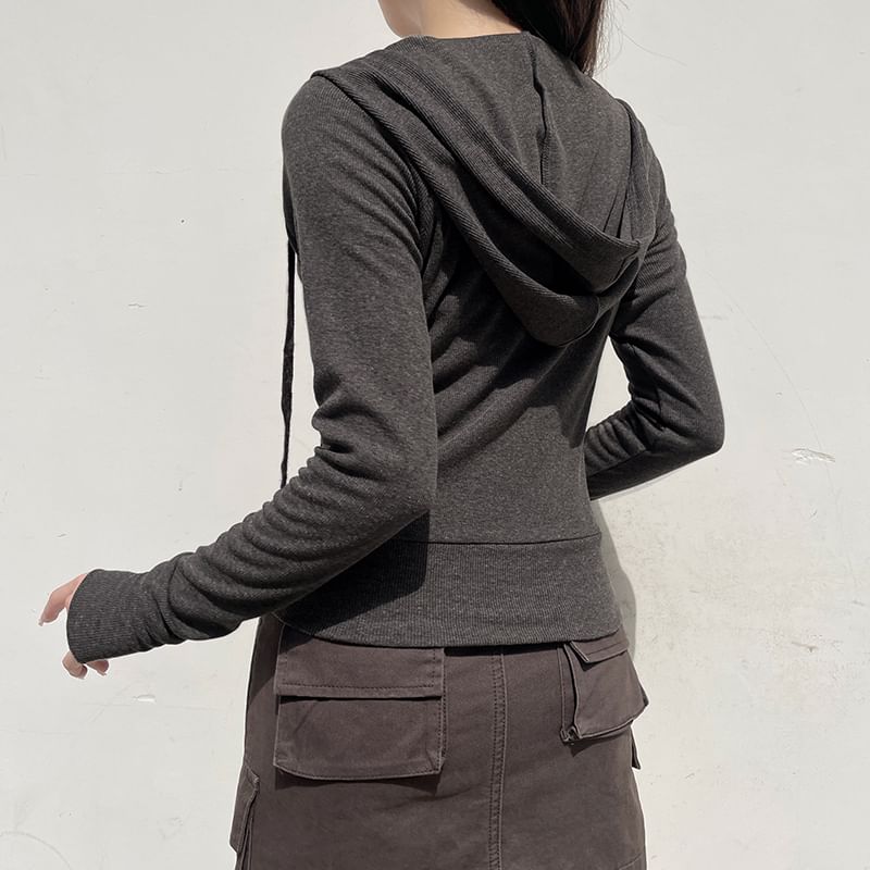 Hoodie Plain Drawstring Zip Up