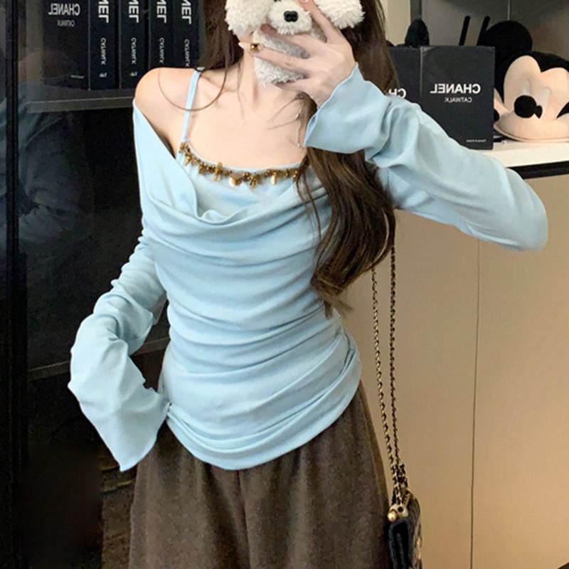 Mock Top Shoulder Long Off Sleeve Piece Two